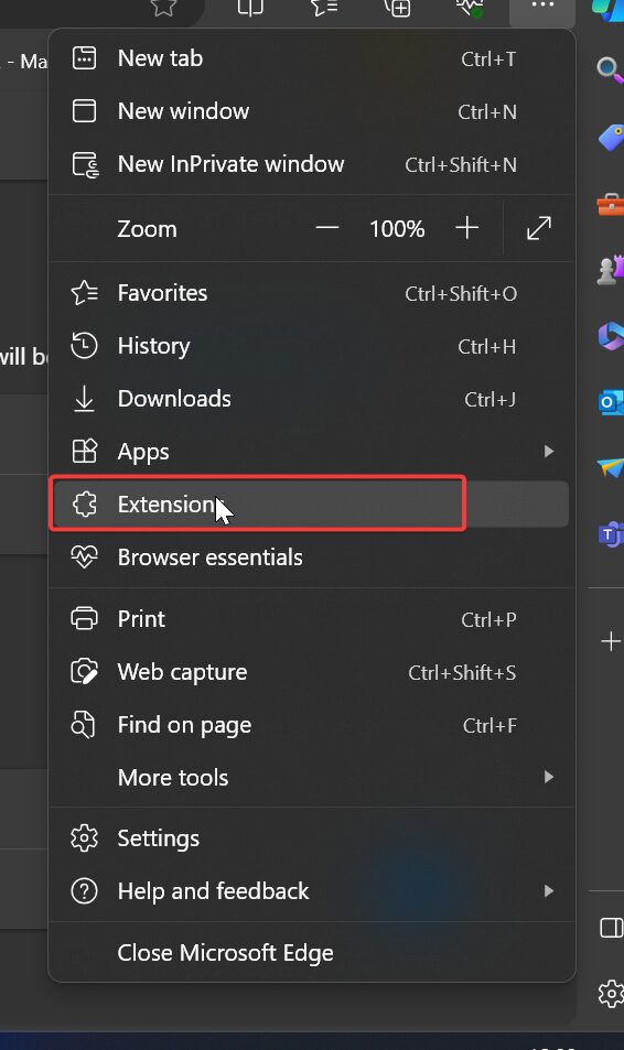 Extensions settings