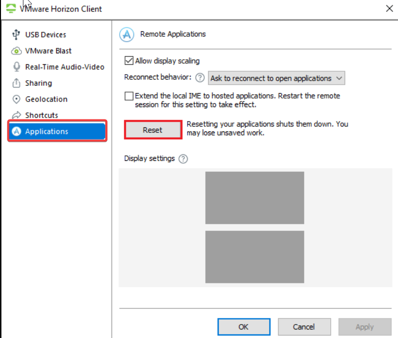 Reset VMware application-VMWare Horizon Client not opening