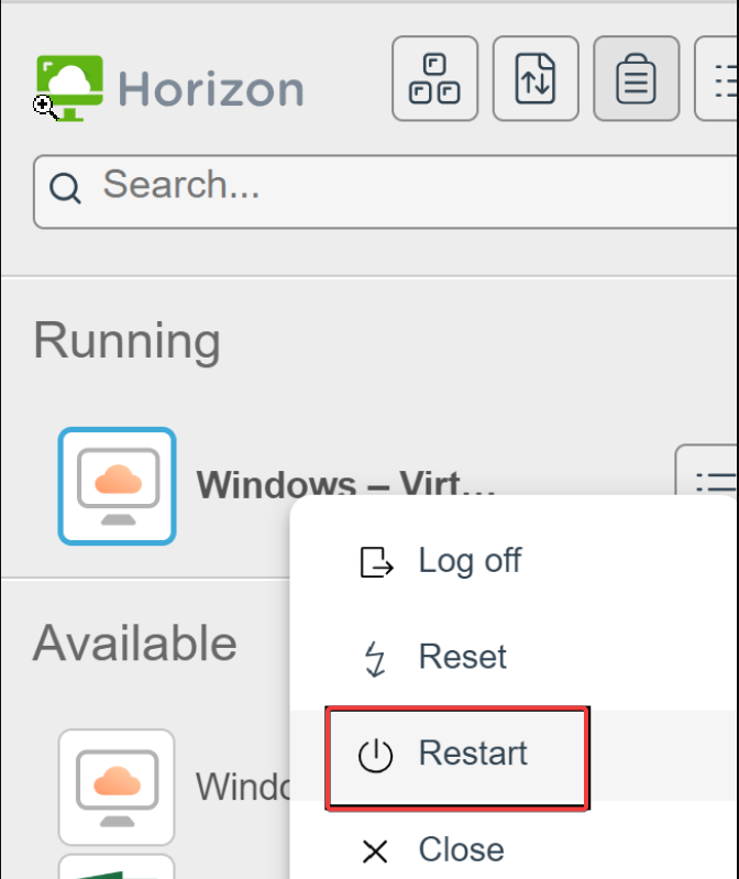 Restart Remote Desktop-VMWare Horizon Client not opening