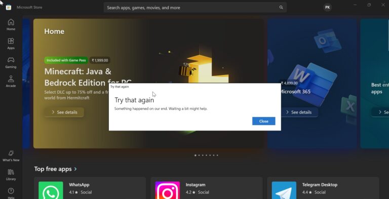 Fix the “Something Happened on Our End” Error in Microsoft Store