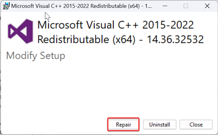 vcruntime140.dll was not found-repair 