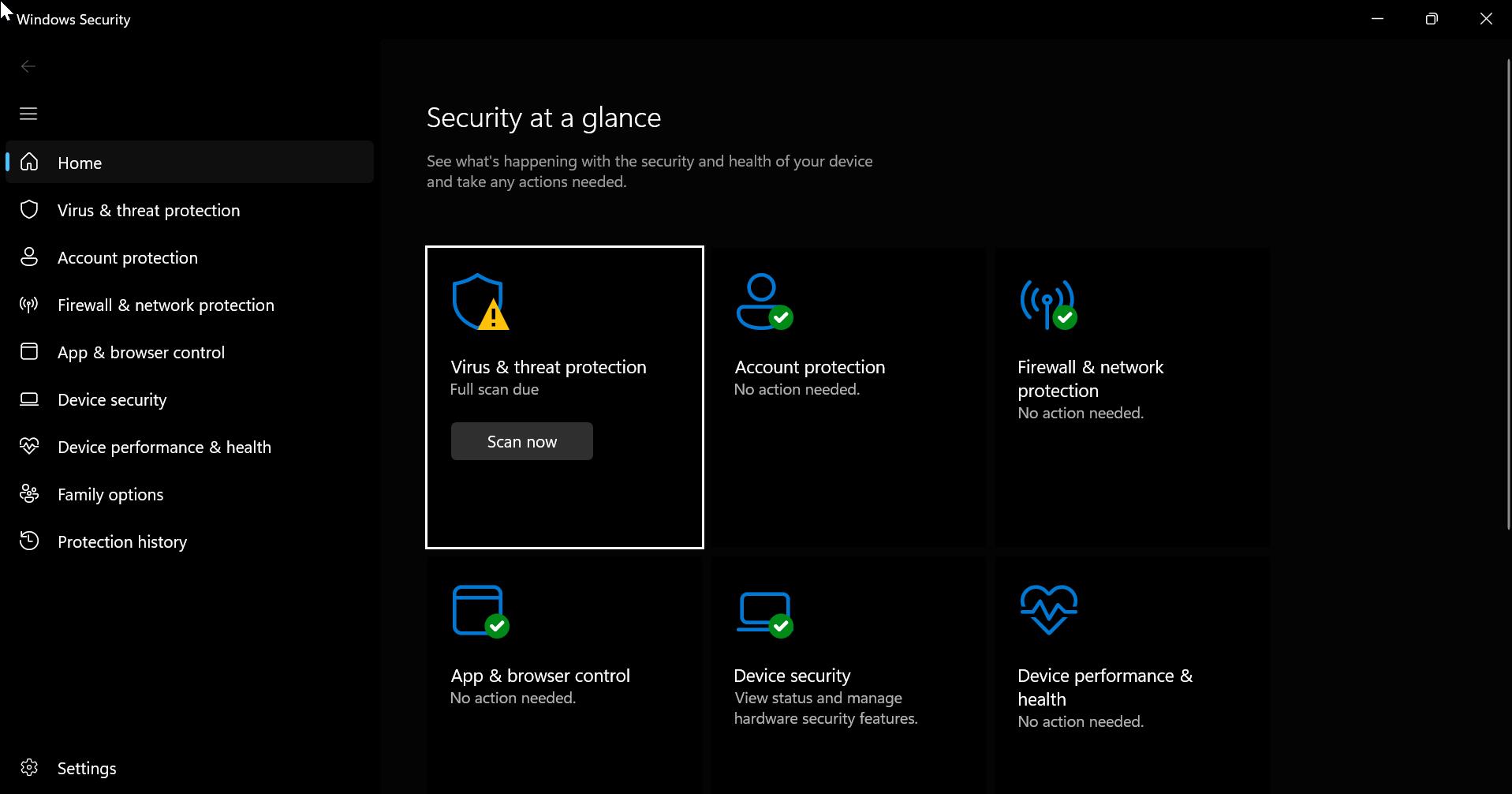 virus and threat protection missing