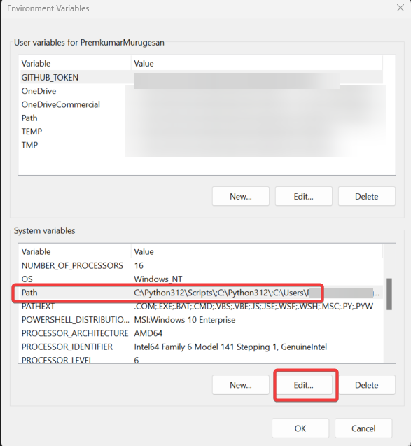 edit path variables-fix get-appxpackage' is not recognized error