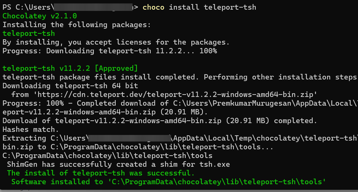 Install Teleport on Windows using chocolatey