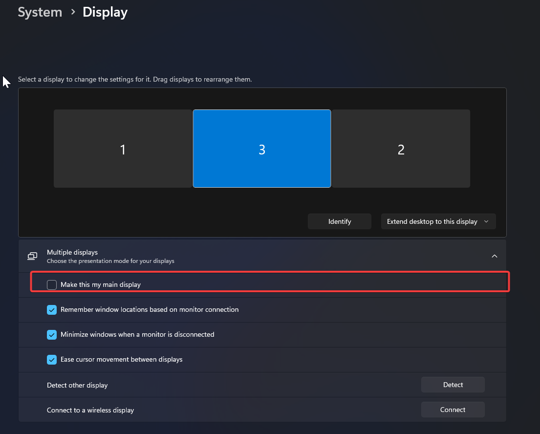 set the primary monitor-Keep External Monitor as Default