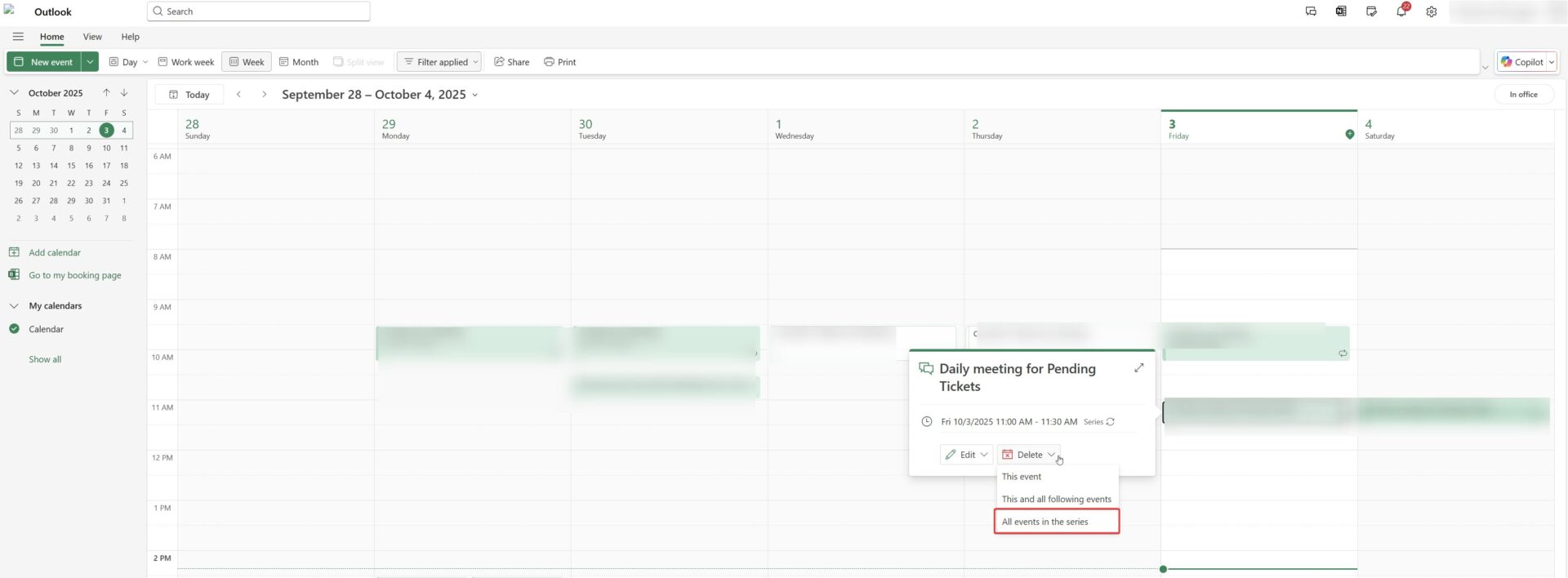 Calendar view cancel all events